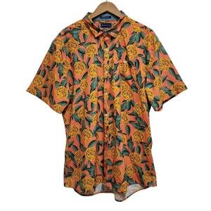 William Murray Golf Shirt Men 2XL Orange Floral Tropical Button Front Short Slv